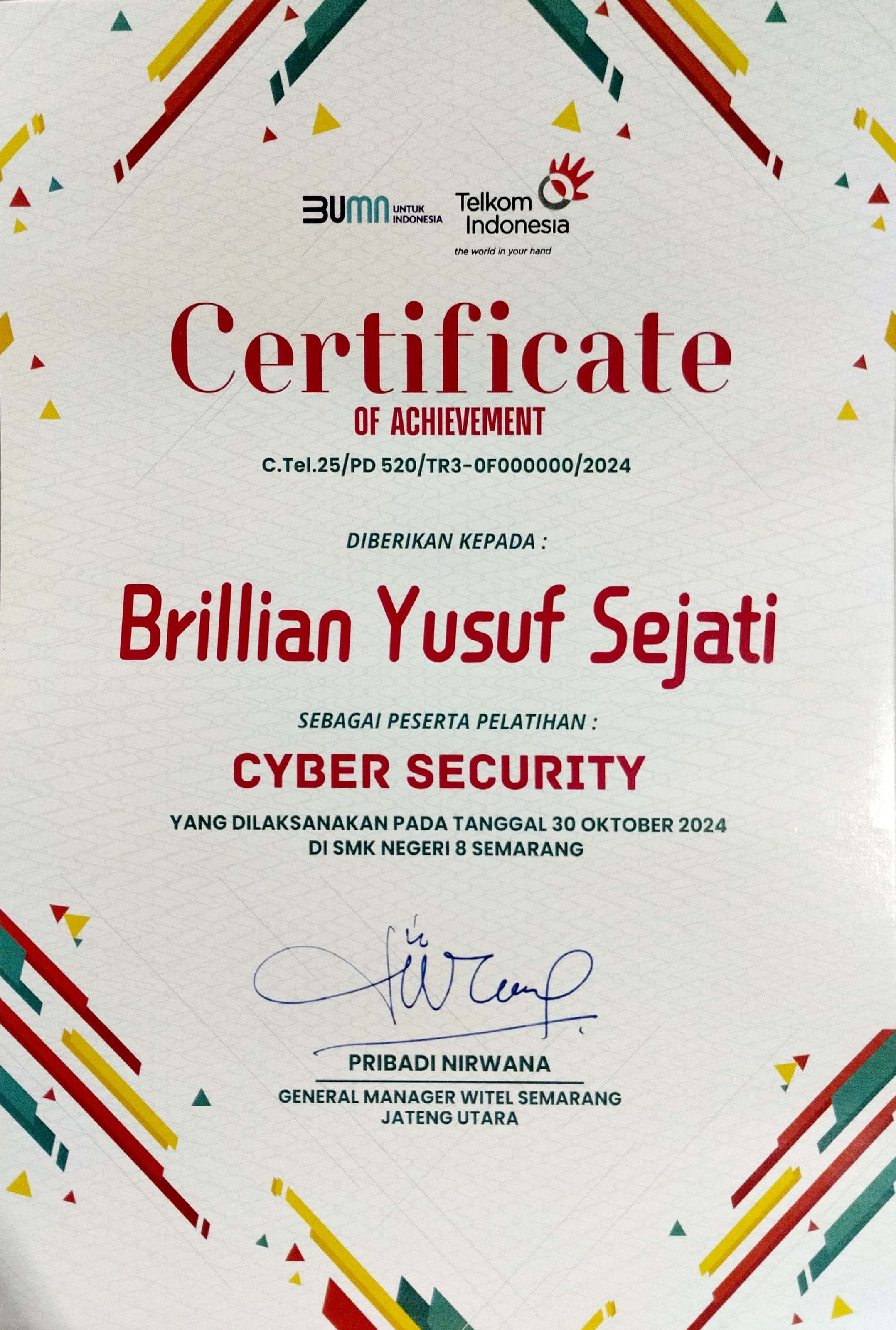 Sertifikat Pelatihan Cyber Security Telkom